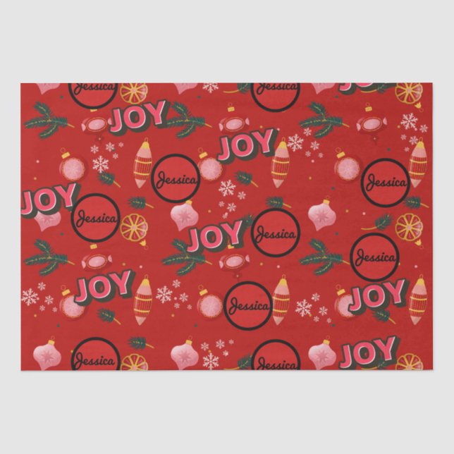 Jazzy Red Christmas Joy Personalize  Tissue Paper (Front)
