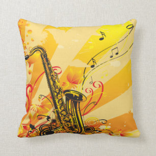 Jazzy Saxophone Beams Of Music Throw Pillow