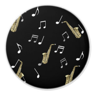 Jazzy Saxophone & Musical Notes Ceramic Knob
