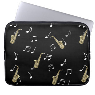 Jazzy Saxophone & Musical Notes  Laptop Sleeve