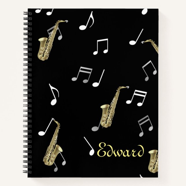 Jazzy Saxophone & Musical Notes  Notebook (Front)