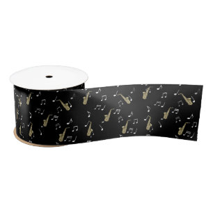 Jazzy Saxophone & Musical Notes Satin Ribbon