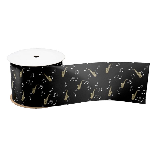 Jazzy Saxophone & Musical Notes  Satin Ribbon (Spool)