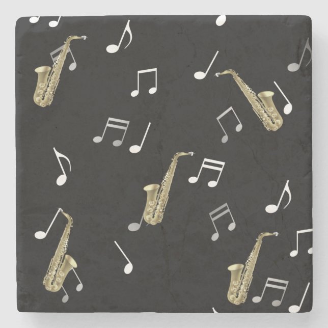 Jazzy Saxophone & Musical Notes  Stone Coaster (Front)