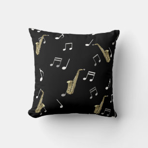 Jazzy Saxophone & Musical Notes Throw Pillow