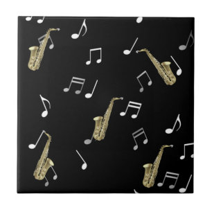 Jazzy Saxophone & Musical Notes Tile