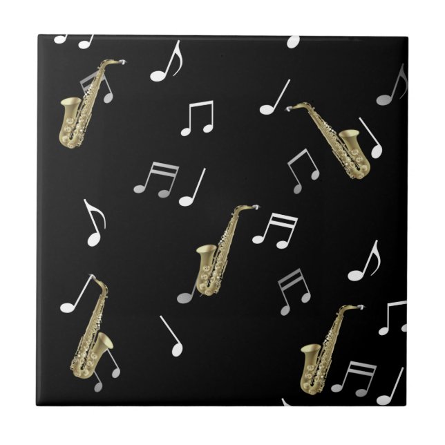 Jazzy Saxophone & Musical Notes Tile (Front)