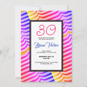 Jazzy Trippy Psychedelic Tropical Stripey Pattern Invitation