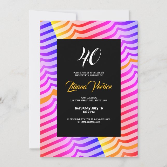 Jazzy Trippy Psychedelic Tropical Stripey Rainbow  Invitation (Front)