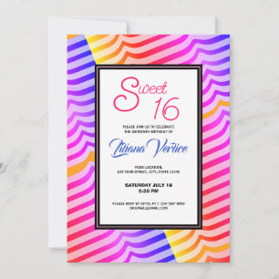 Jazzy Trippy Psychedelic Tropical Stripey Rainbow Invitation
