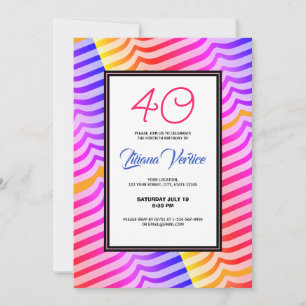 Jazzy Trippy Psychedelic Tropical Stripey Rainbow Invitation