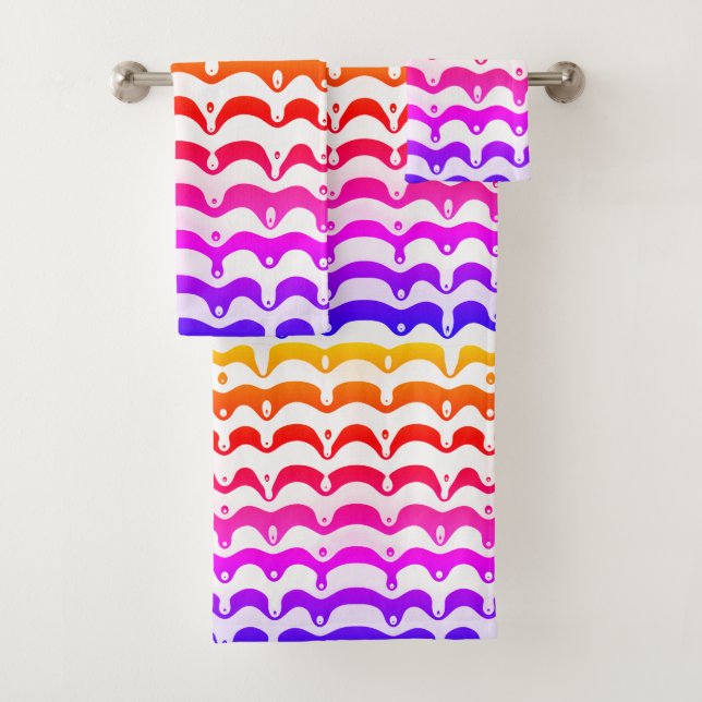 Jazzy Tropical Psychedelic Dripping Stripes Bath Towel Set (Insitu)