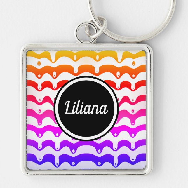 Jazzy Tropical psychedelic Dripping Stripes Keychain (Front)