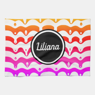 Jazzy Tropical Psychedelic Dripping Stripes Kitchen Towel