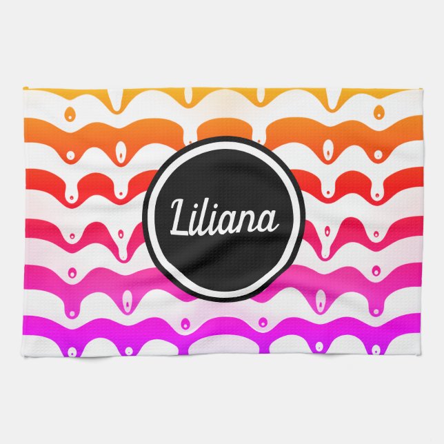 Jazzy Tropical Psychedelic Dripping Stripes Kitchen Towel (Horizontal)