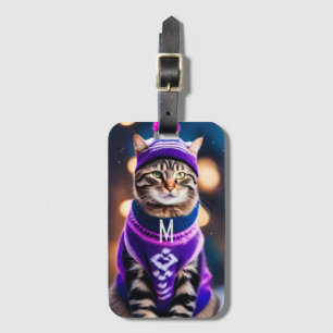 jazzy winter kitty - add monogram luggage tag