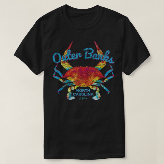 JCombs Outer Banks, NC, Blue Crab (Distressed)  T-Shirt (Design Front)