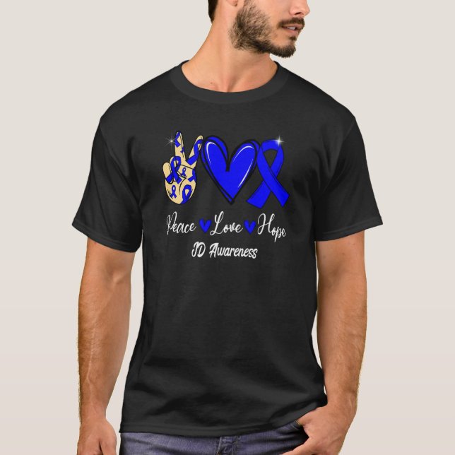 JD Awareness Peace Love Hope Blue Ribbon   T-Shirt (Front)