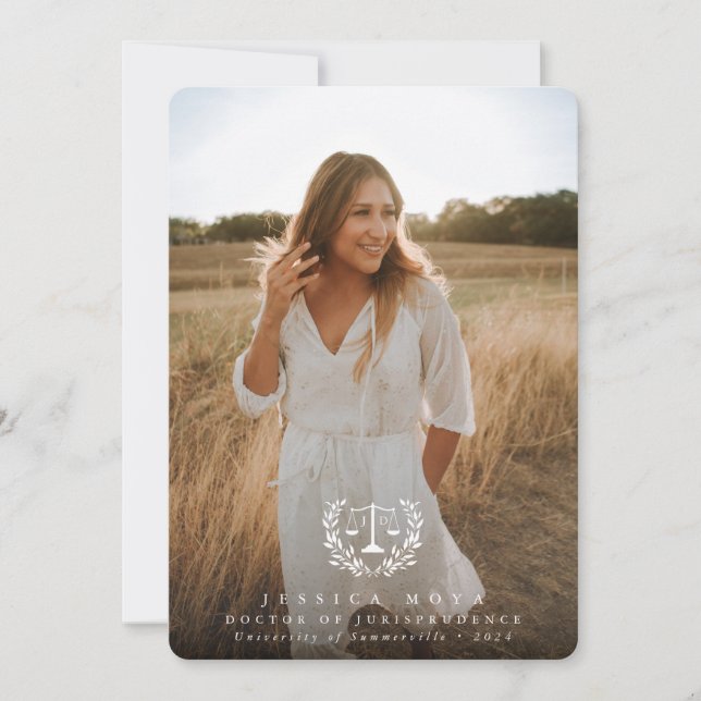 JD Law Scales+Laurel Wreath White Overlay 2 Photo Announcement (Front)