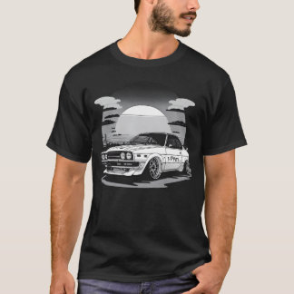 JDM Retro Car and Sunset BW T-Shirt