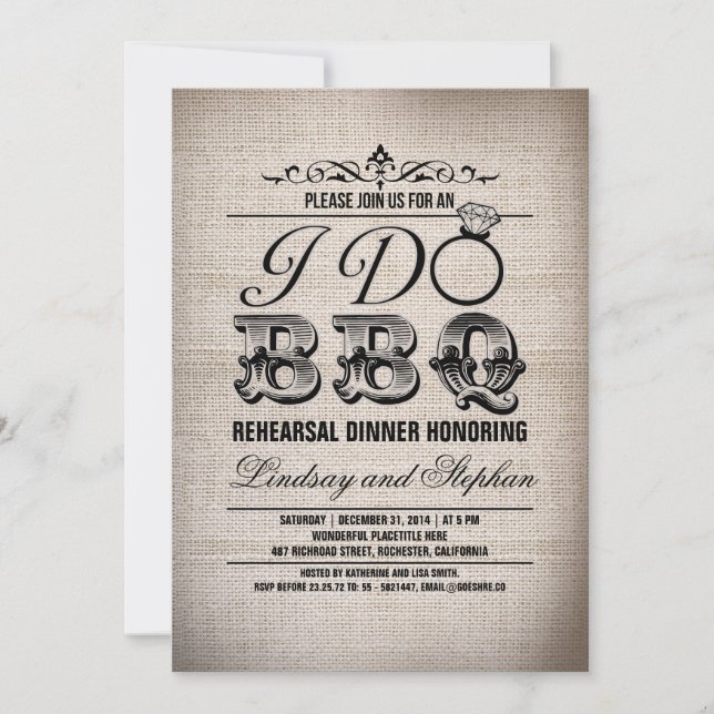 Je fais BBQ burlap répétition dîner invitation (Devant)