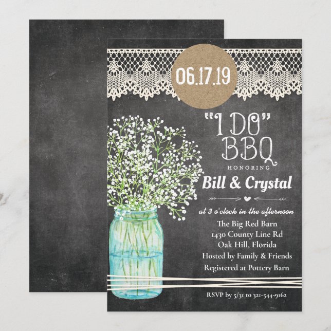 Je fais BBQ Couples Douche Chalkboard Invitation (Devant / Derrière)