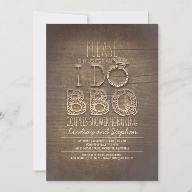 Je fais BBQ couples en bois douche invitation (Devant)