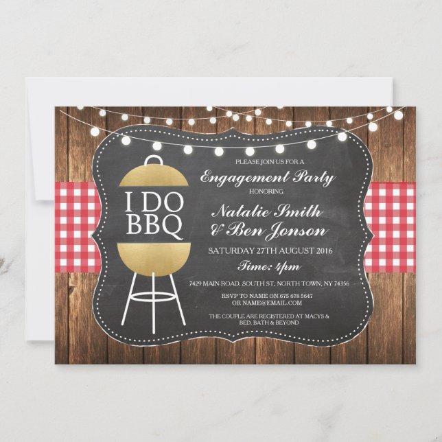JE FAIS BBQ Red Gold Chalk Couples Invitation de d (Devant)
