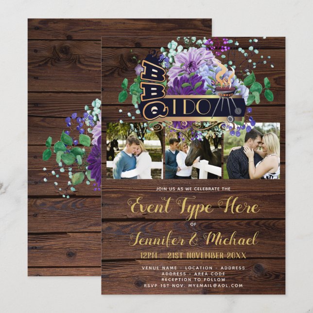 Je fais du BBQ - Cartes d'invitation PHOTO RUSTIQU (Devant / Derrière)