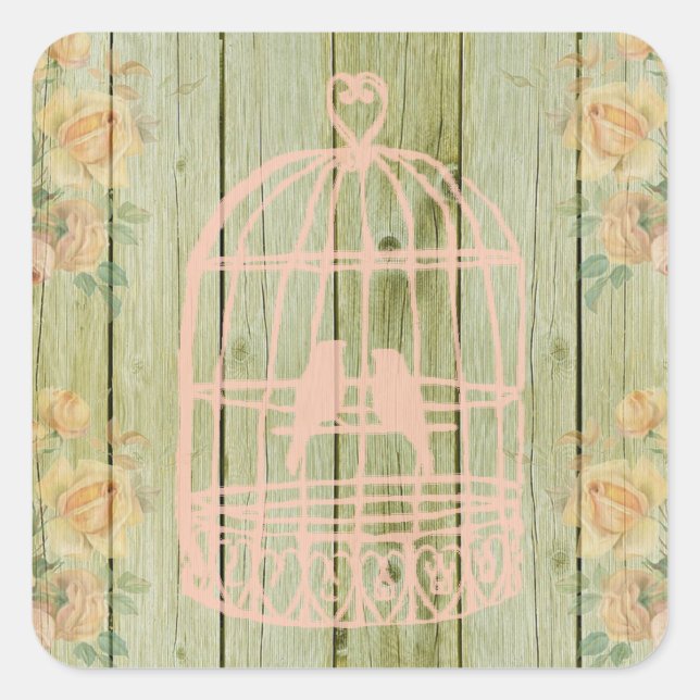 Je fais Rustic Bois Birdcage Stickers Mariage Flor (Devant)