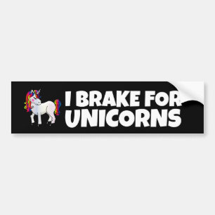 JE FREINS POUR UNICORNS RAINBOW BUMPER STICKERS