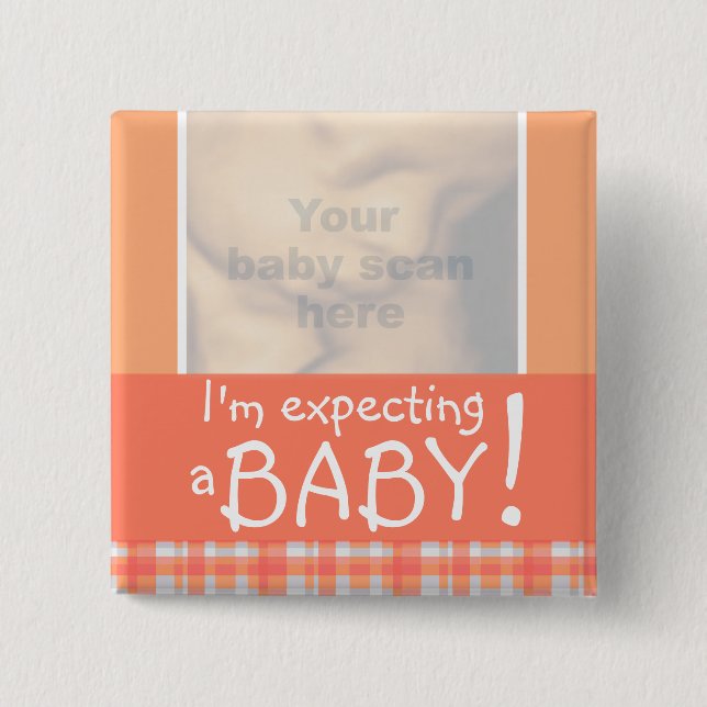 "Je m'attends à un BÉBÉ !" badge orange ultra 3D s (Devant)