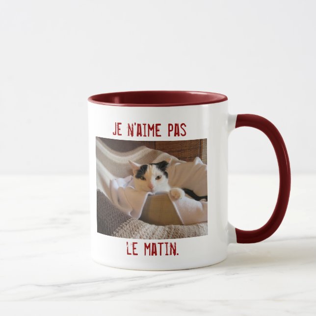 - Je n'aime pas le matin - tasse française de chat (Droite)