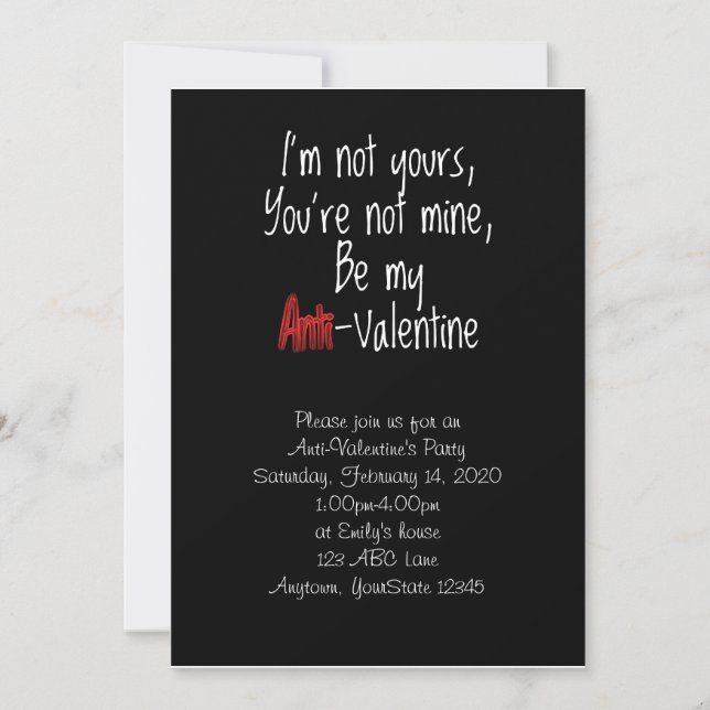 Je ne suis pas votre invitation au parti anti-Vale (Devant)