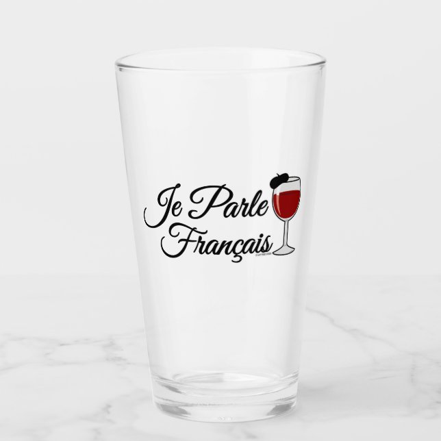 Je Parle Francais I speak French wine glass beret (Front)
