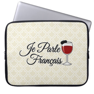 Je Parle Francais I speak French wine glass beret Laptop Sleeve
