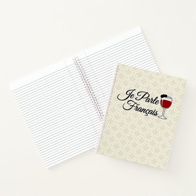 Je Parle Francais I speak French wine glass beret Notebook (Inside)