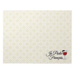 Je Parle Francais I speak French wine glass beret Notepad
