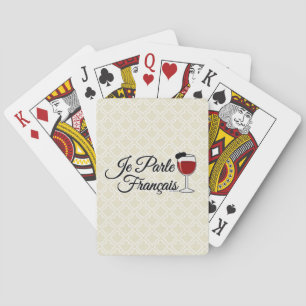 Je Parle Francais I speak French wine glass beret Playing Cards