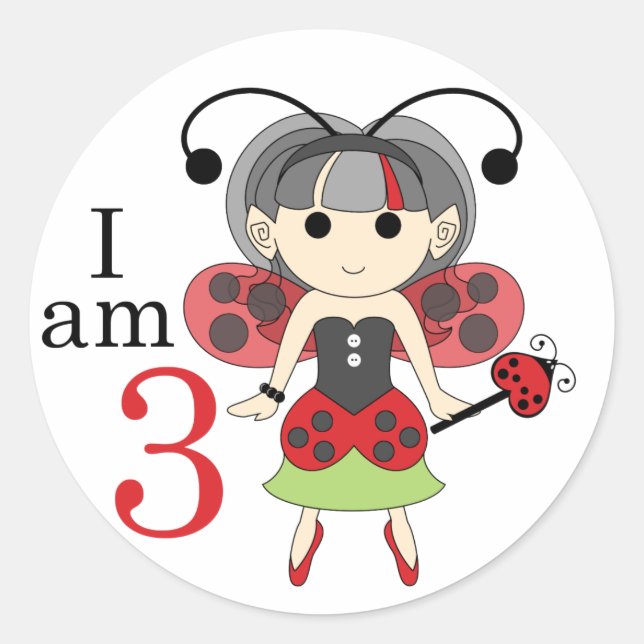Je suis 3 Stickers Ladybug Fairy 3e Birthday Circl (Devant)
