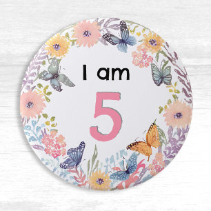 Je Suis 5 Beau Papillon Floral Broche Badge Bouton