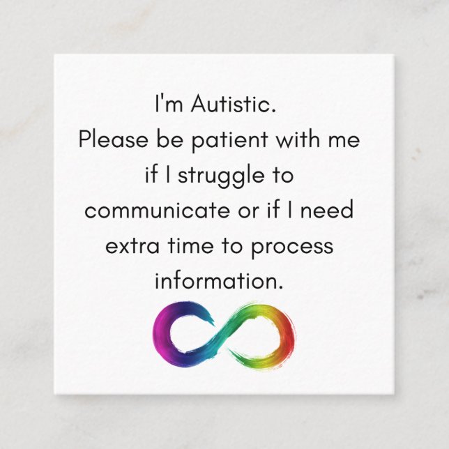 Je suis autistique - carte de communication (Devant)