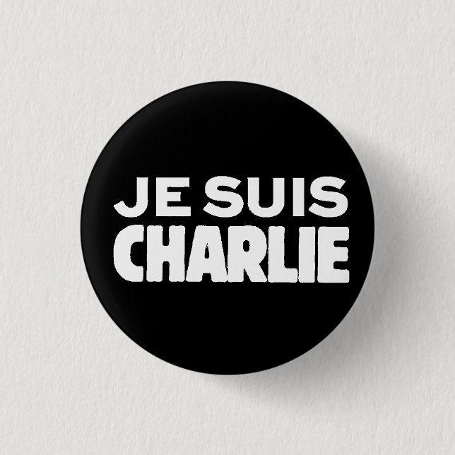 Je Suis Charlie-I am Charlie-White on Black 1 Inch Round Button (Front)