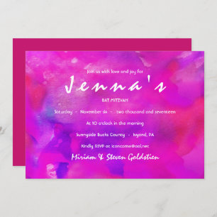 Je suis FUSHIA WATERCOLOR Bat mitzvah Invitation