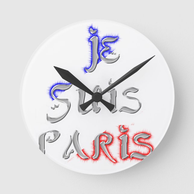 Je Suis Paris I Love Paris Text Art Print Round Clock (Front)