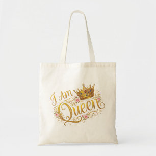 Je Suis Reine Couronne Dorée Design Floral   Sacs 