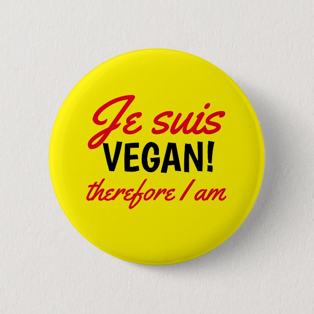 Je Suis Vegan Text Yellow 2 Inch Round Button (Front)