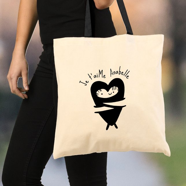 Je T’aime Heart Hug Sweet Custom Name Full of Love Tote Bag (Creator Uploaded)