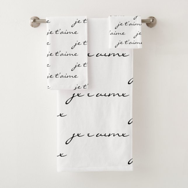 je t’aime I Love You in French Chic Black & White Bath Towel Set (Insitu)