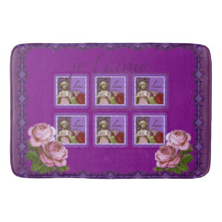 Je T’aime Purple Romantic Girl Vintage Collage Bath Mat